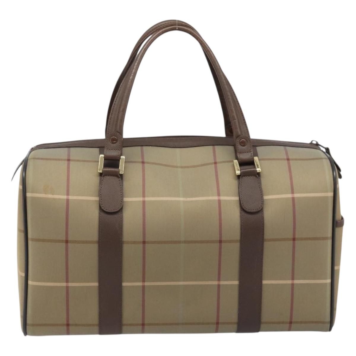 Burberrys Nova Check Boston Bag Canvas Leather Beige Gold Auth ti3722