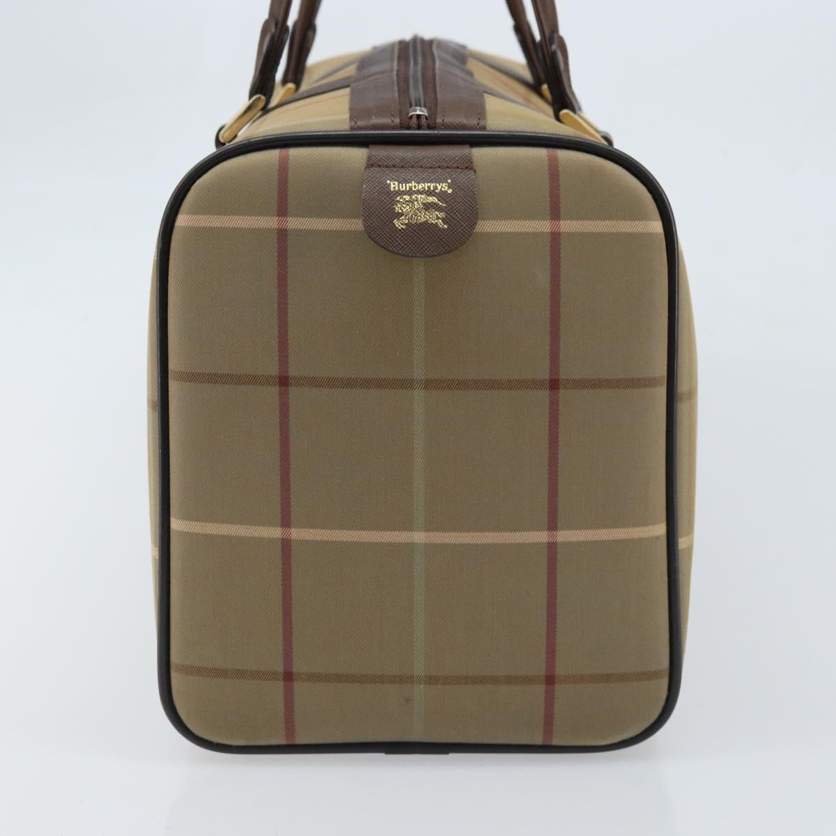 Burberrys Nova Check Boston Bag Canvas Leather Beige Gold Auth ti3722