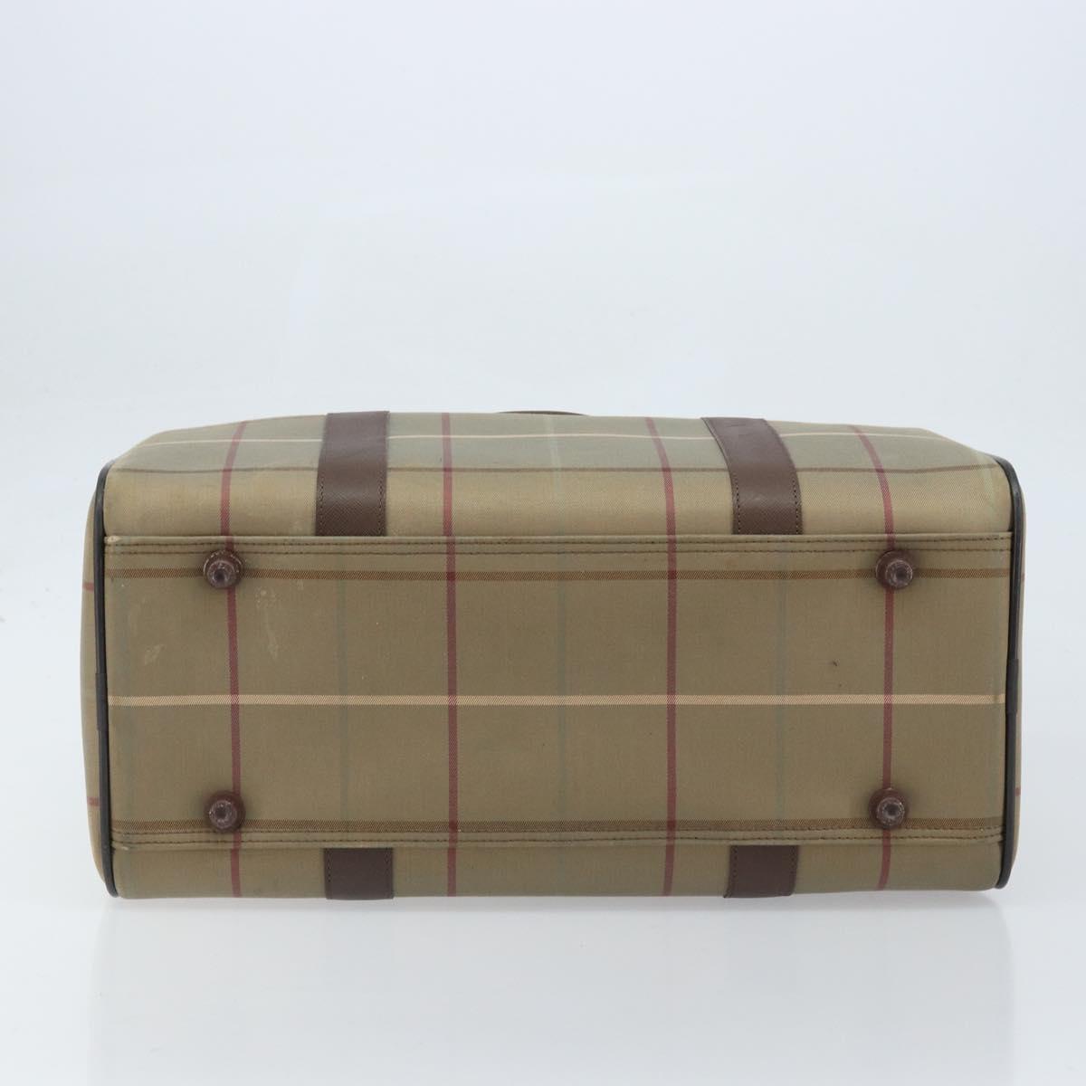 Burberrys Nova Check Boston Bag Canvas Leather Beige Gold Auth ti3722