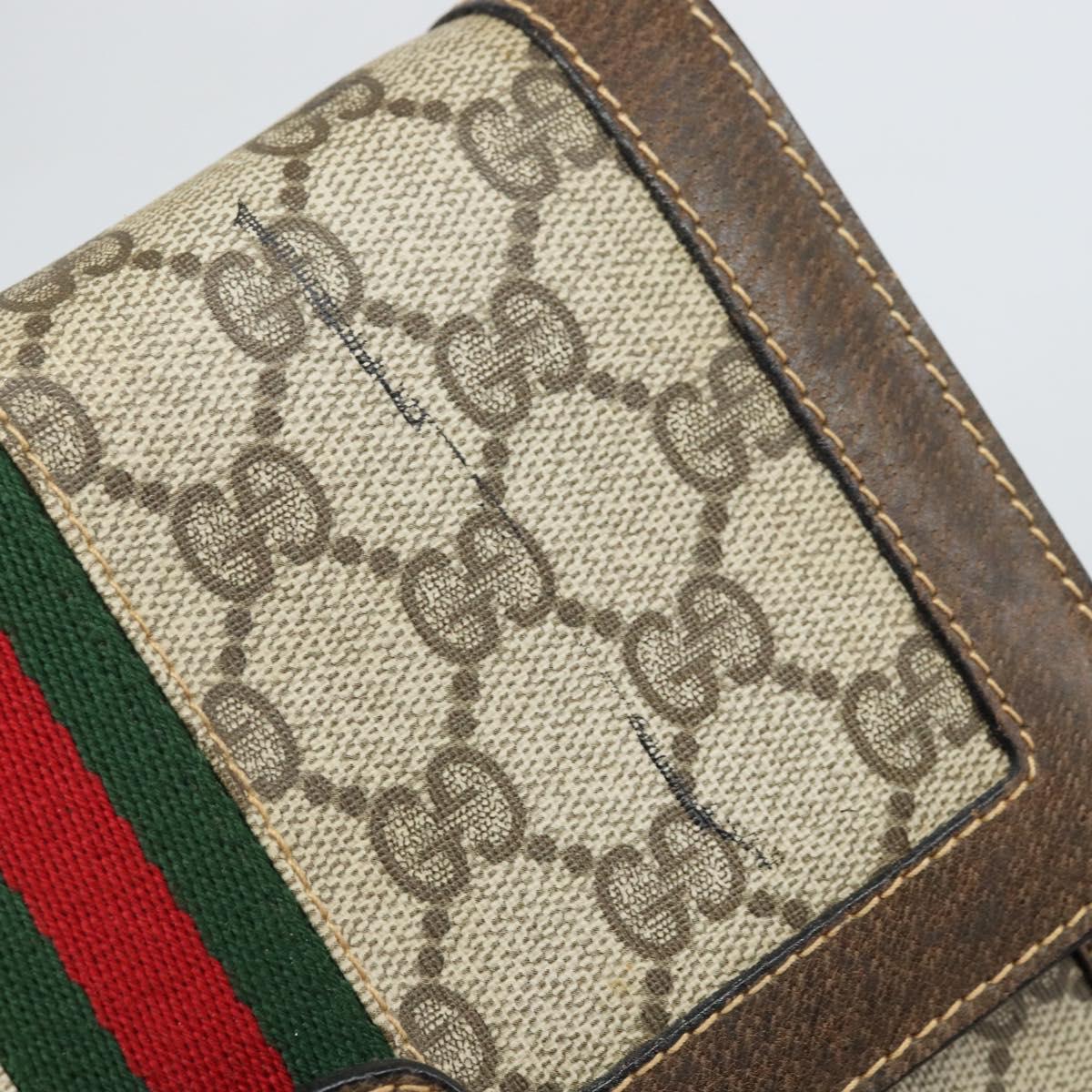 GUCCI GG Supreme Web Sherry Line Shoulder Bag PVC Beige Red Auth ti3724