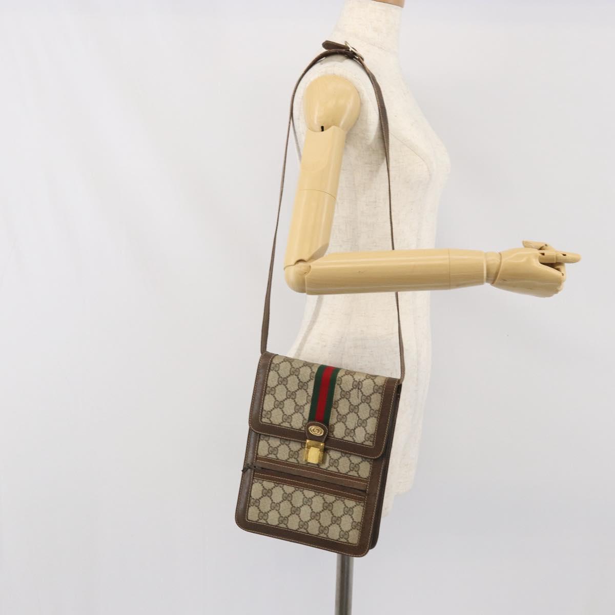 GUCCI GG Supreme Web Sherry Line Shoulder Bag PVC Beige Red Auth ti3724