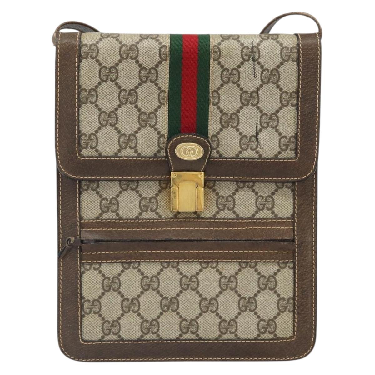 GUCCI GG Supreme Web Sherry Line Shoulder Bag PVC Beige Red Auth ti3724