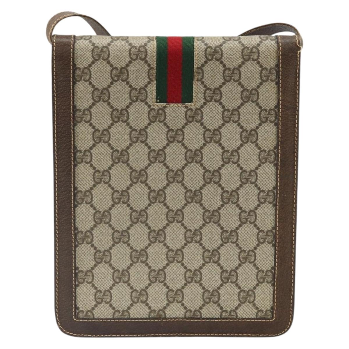GUCCI GG Supreme Web Sherry Line Shoulder Bag PVC Beige Red Auth ti3724