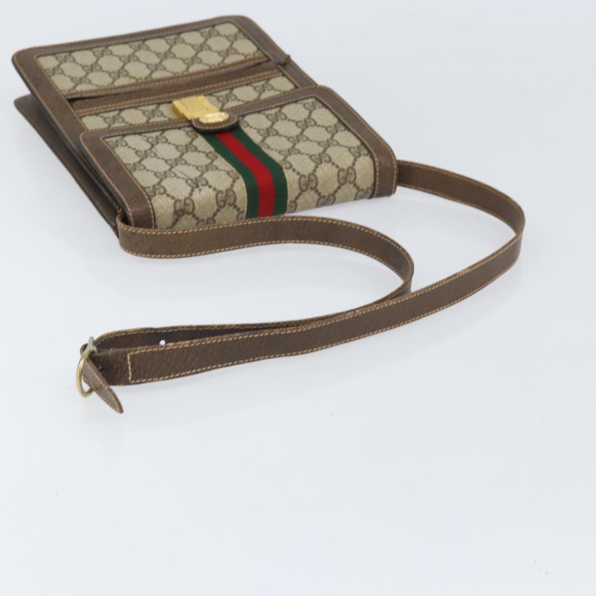 GUCCI GG Supreme Web Sherry Line Shoulder Bag PVC Beige Red Auth ti3724