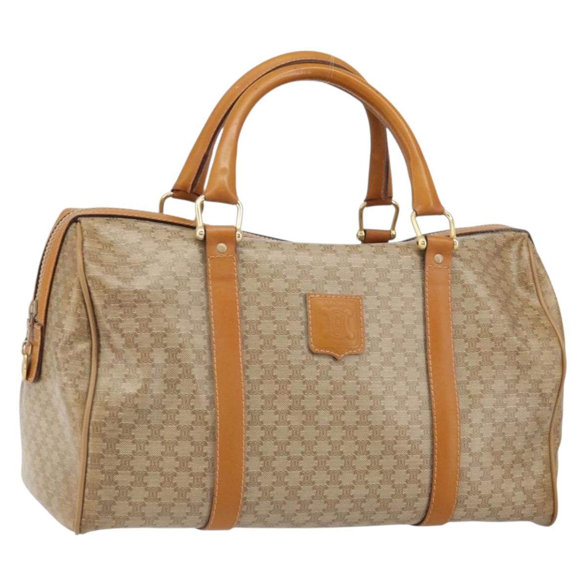 CELINE Macadam Canvas Hand Bag PVC Beige Gold Auth ti3725