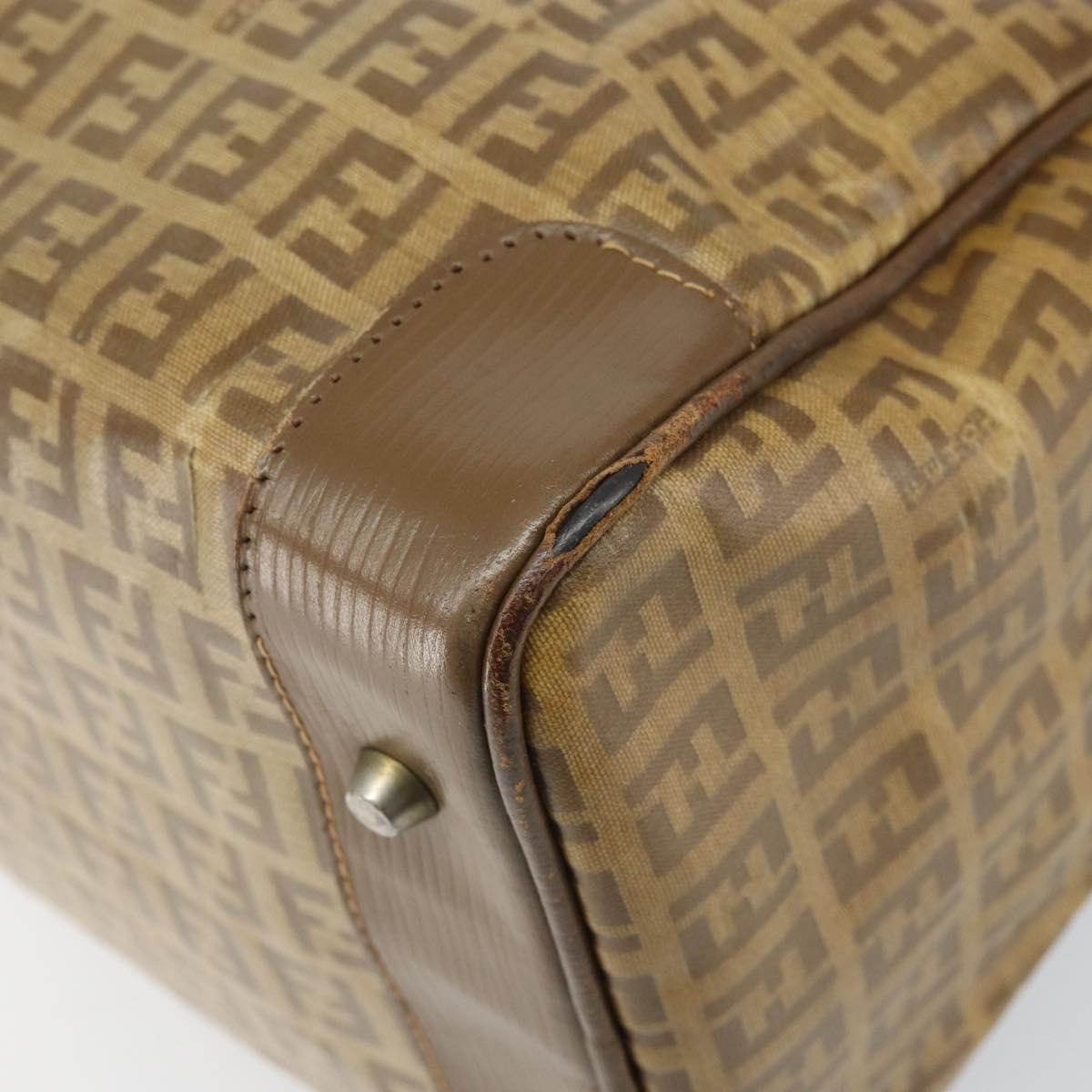 FENDI Zucchino Canvas Hand Bag PVC Beige Silver Auth ti3726