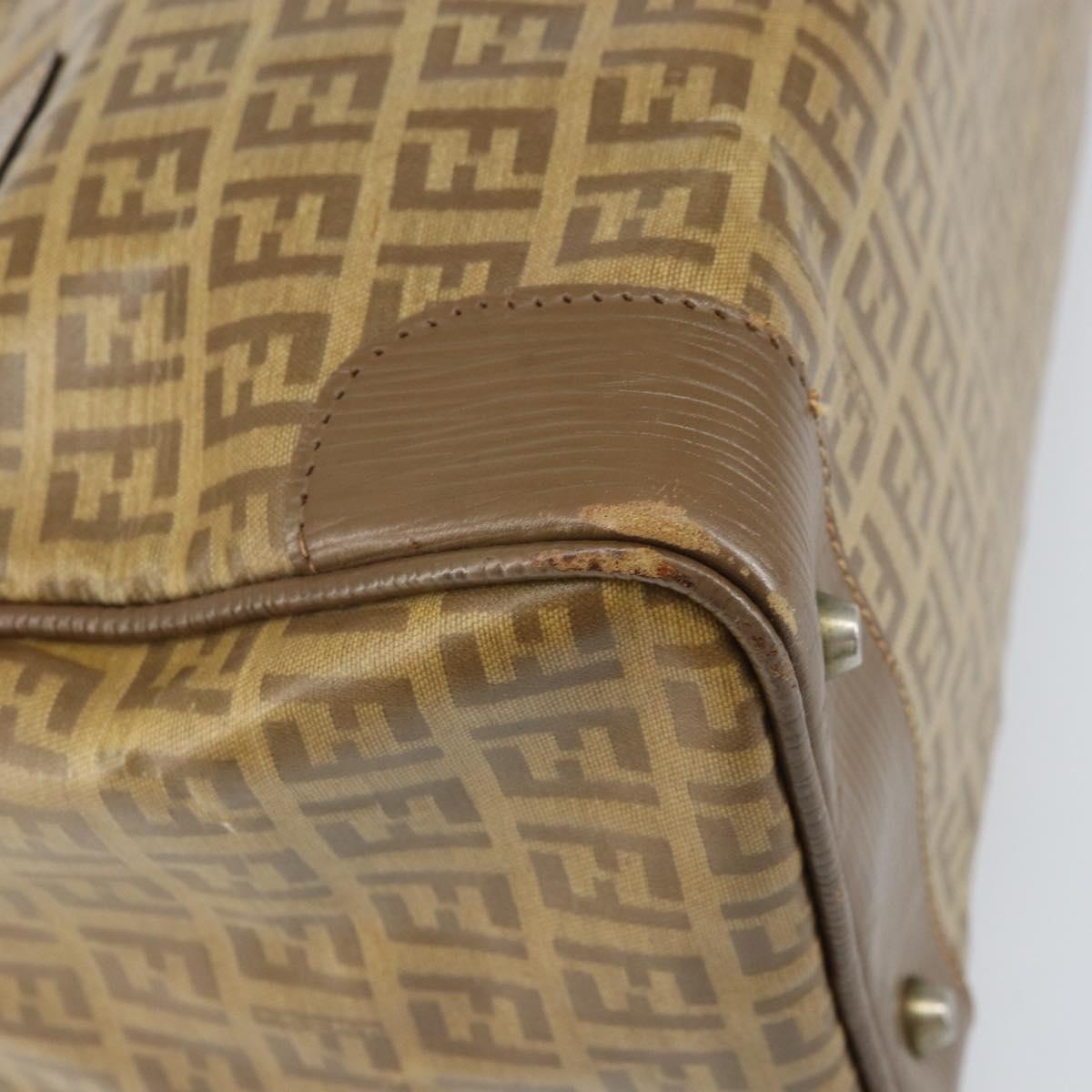 FENDI Zucchino Canvas Hand Bag PVC Beige Silver Auth ti3726
