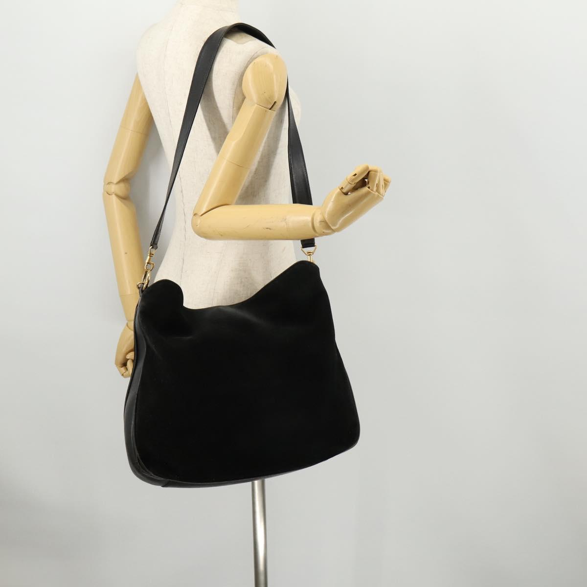 GUCCI Bamboo Shoulder Bag Suede Black Gold 01 1014 1577 Auth ti3727