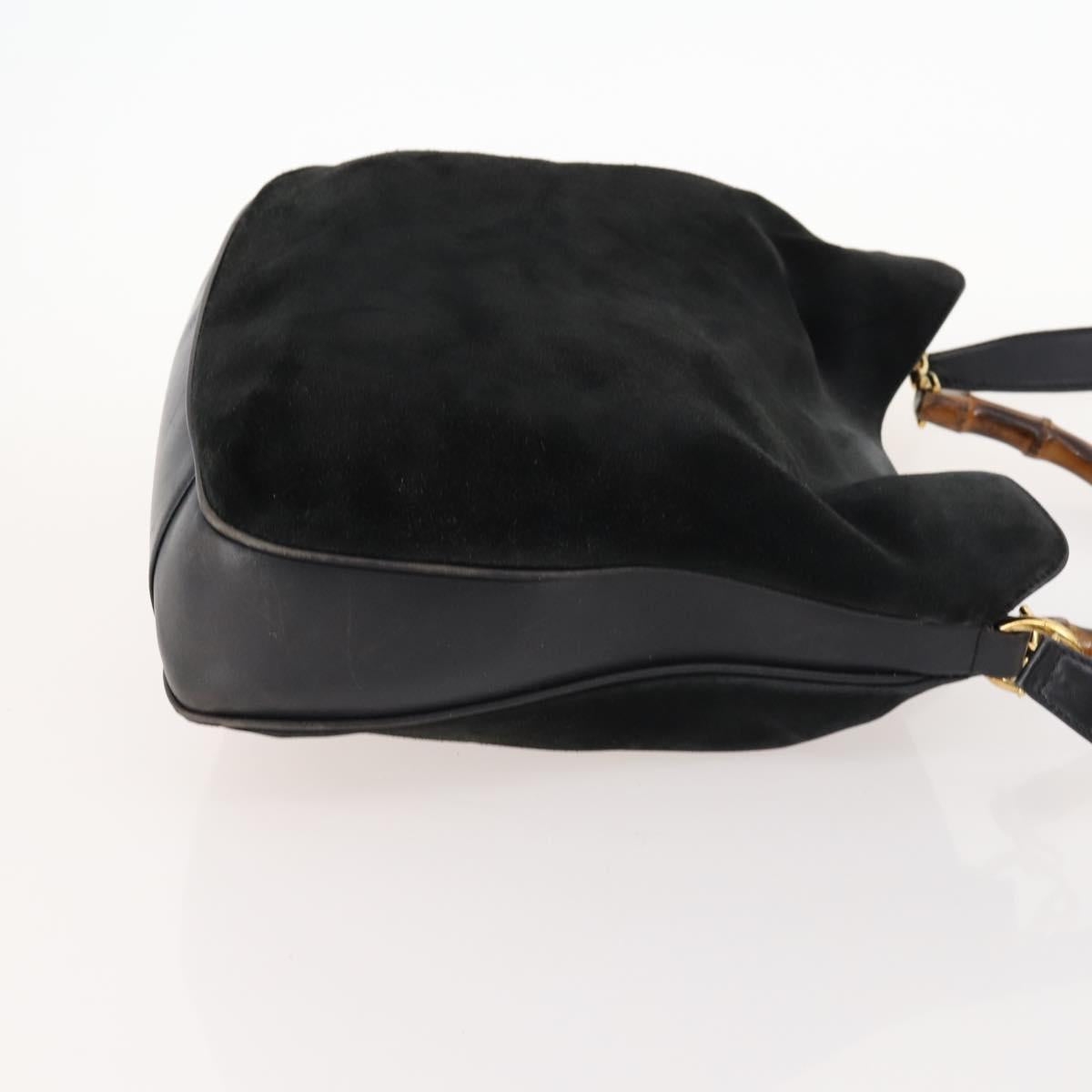 GUCCI Bamboo Shoulder Bag Suede Black Gold 01 1014 1577 Auth ti3727