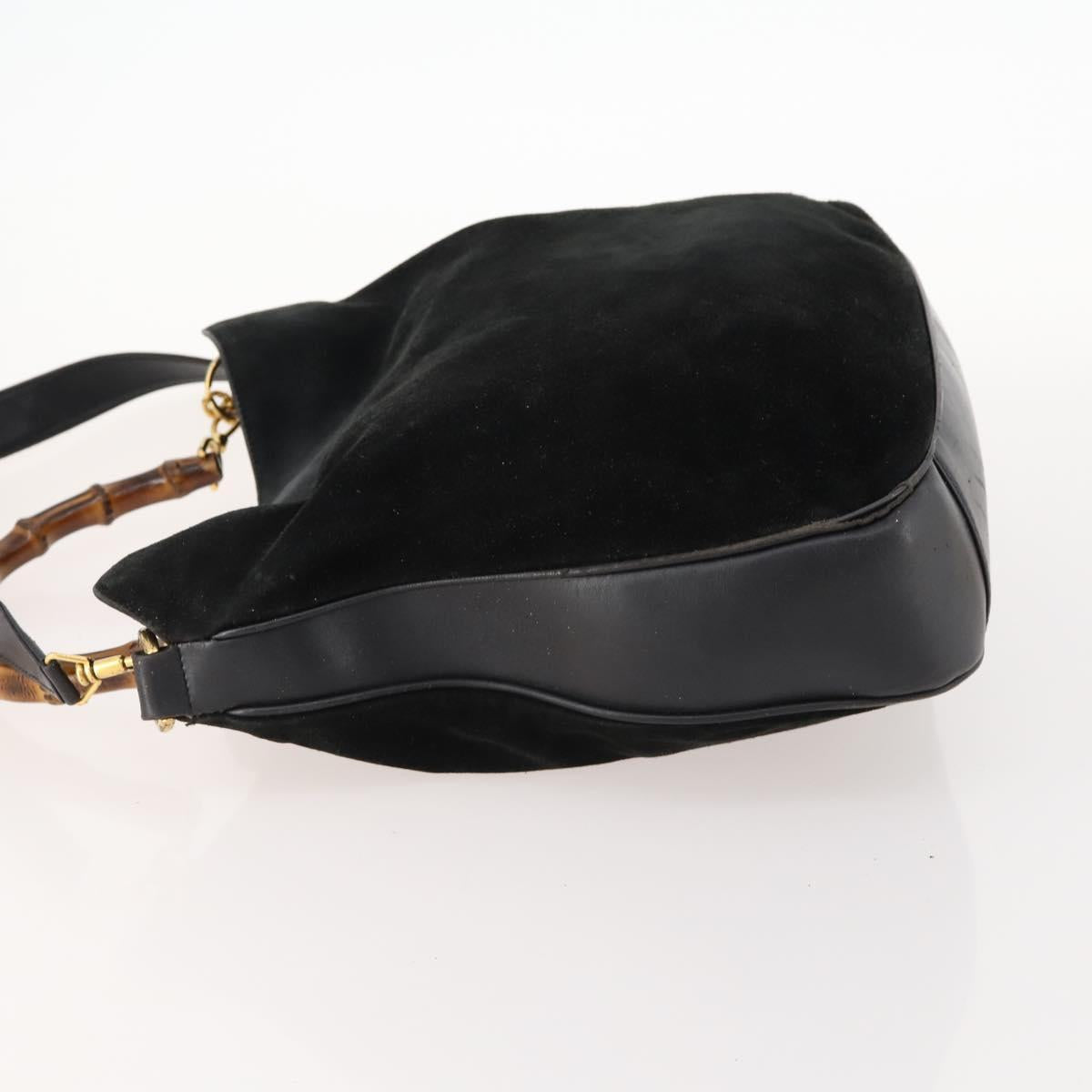 GUCCI Bamboo Shoulder Bag Suede Black Gold 01 1014 1577 Auth ti3727