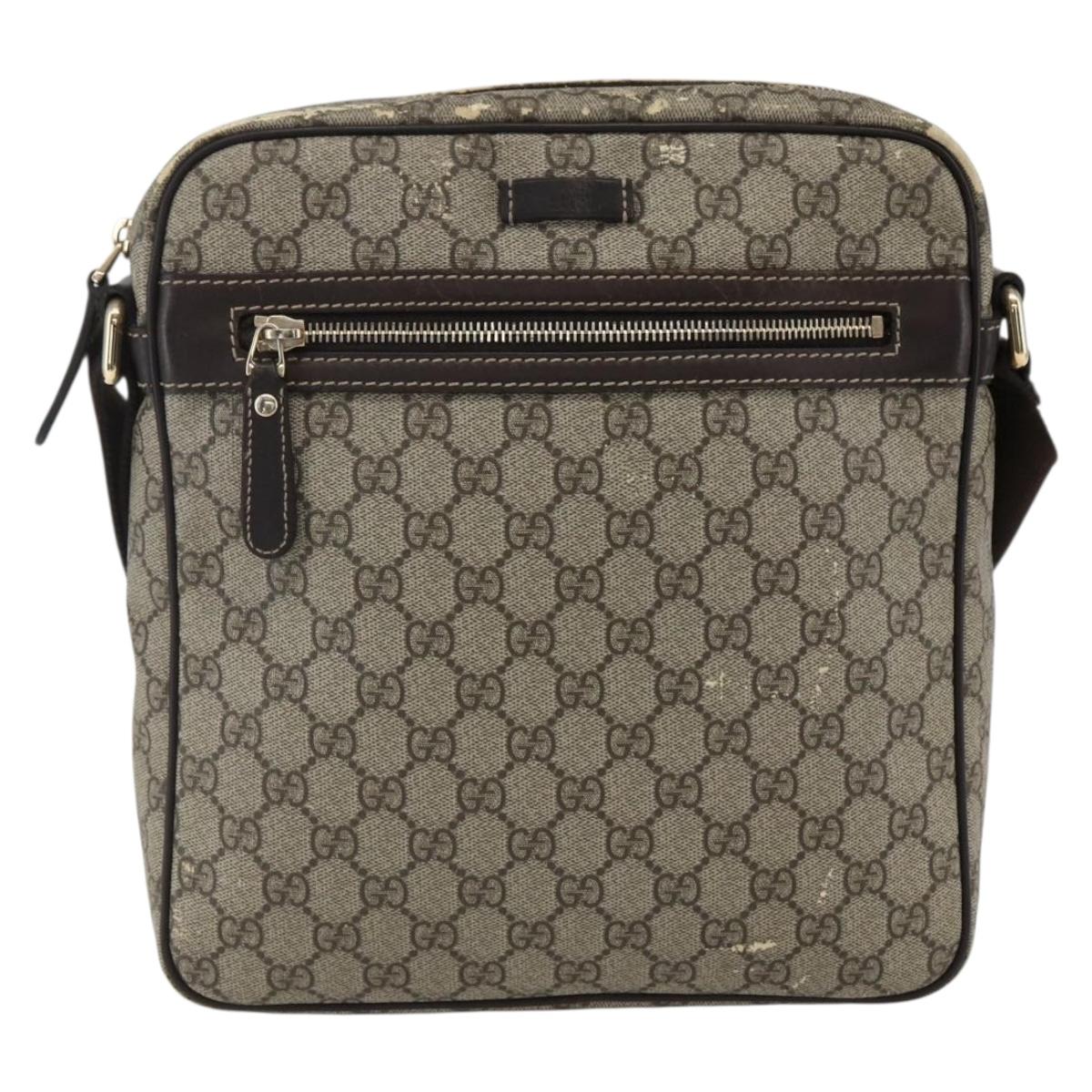GUCCI GG Supreme Shoulder Bag PVC Beige Gold 201448 Auth ti3728