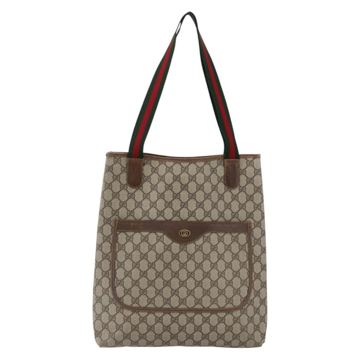 GUCCI GG Supreme Web Sherry Line Tote Bag PVC Beige Gold 16 002 4487 Auth ti3729