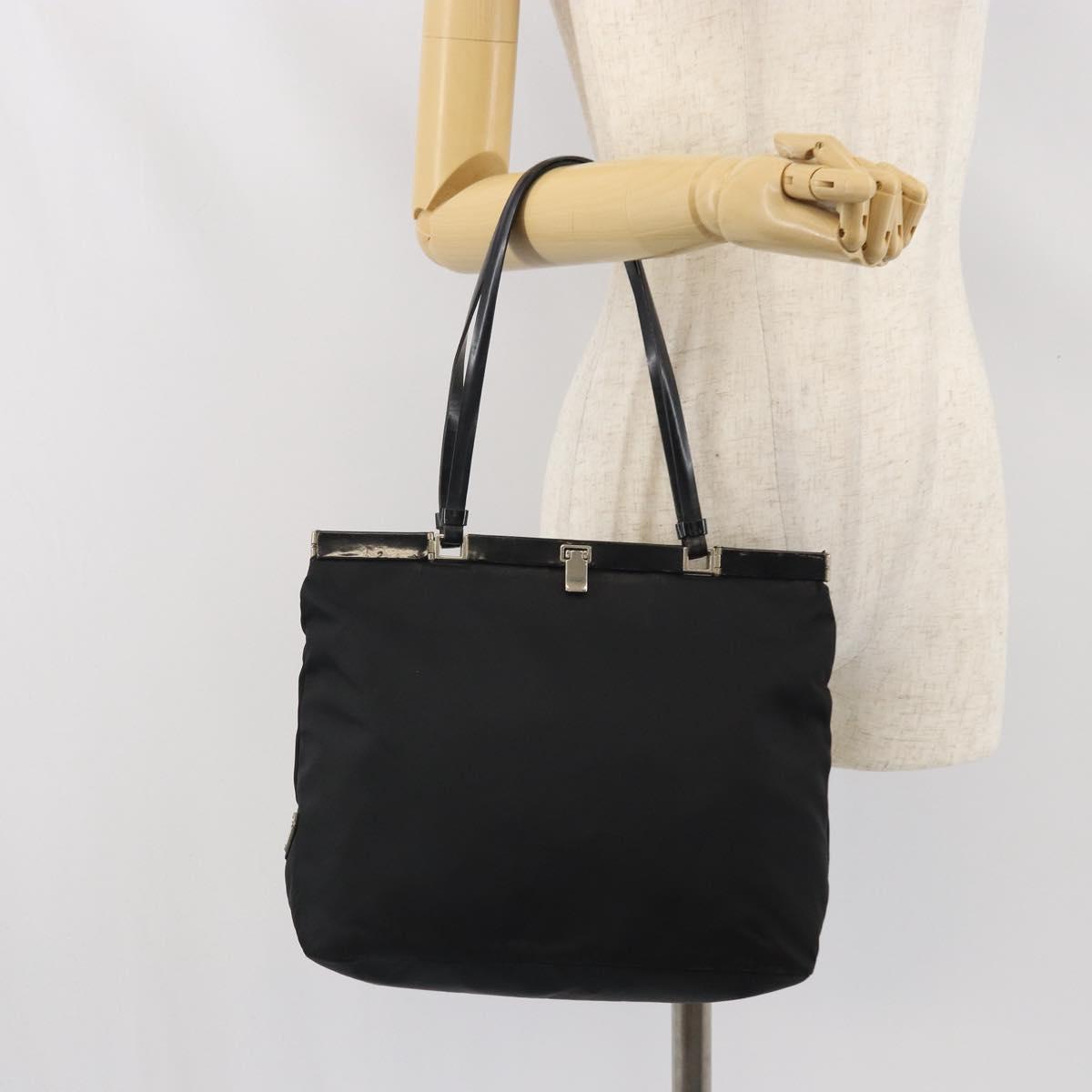 PRADA Tote Bag Nylon Black Silver Auth ti3730
