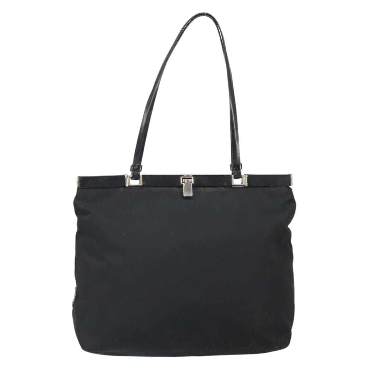 PRADA Tote Bag Nylon Black Silver Auth ti3730