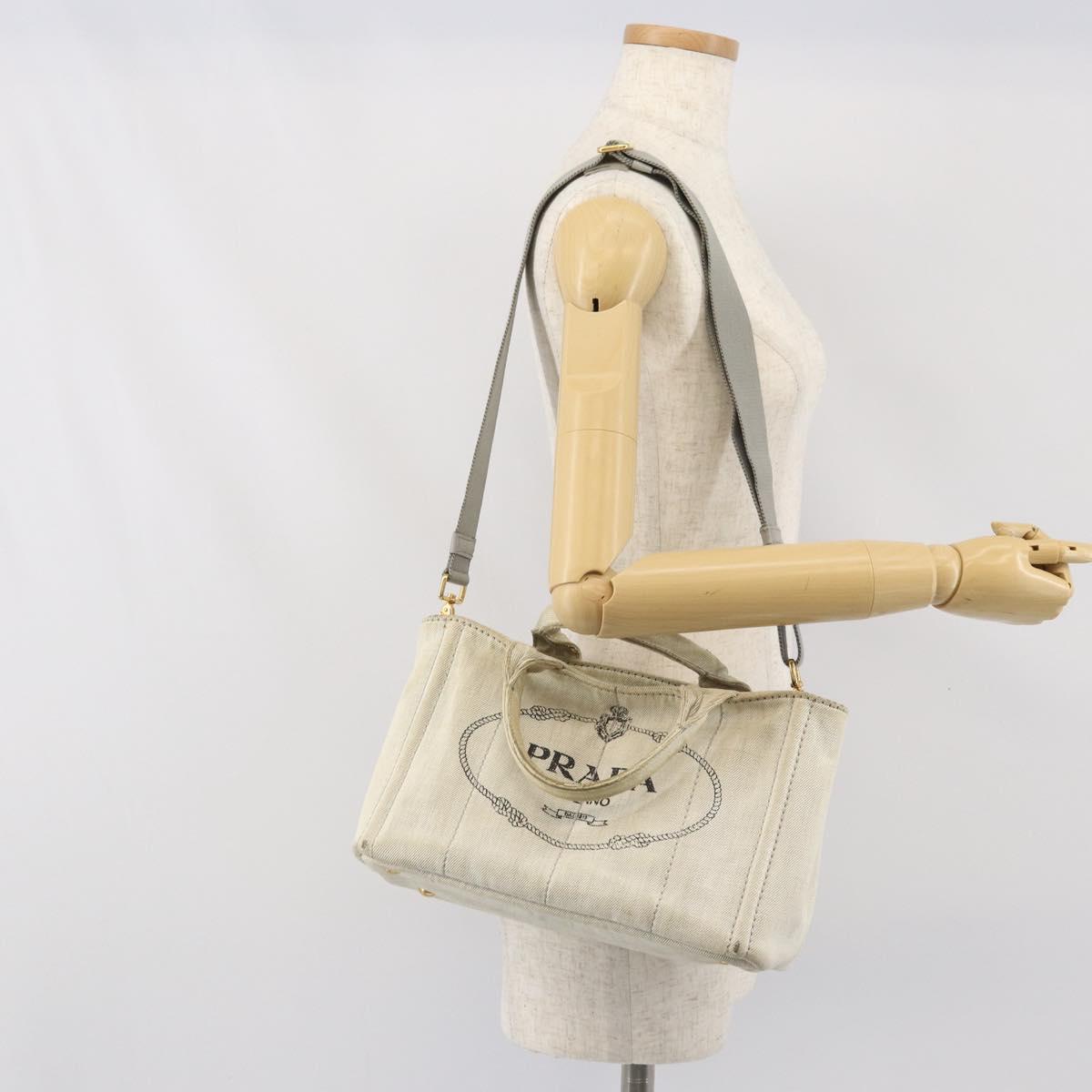 PRADA Canapa PM Hand Bag Canvas 2way Gray Gold Auth ti3731