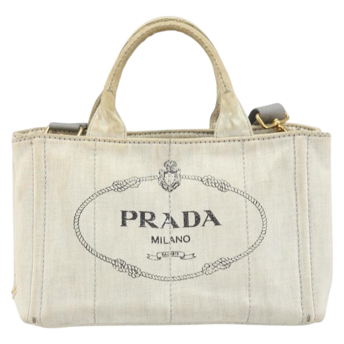 PRADA Canapa PM Hand Bag Canvas 2way Gray Gold Auth ti3731