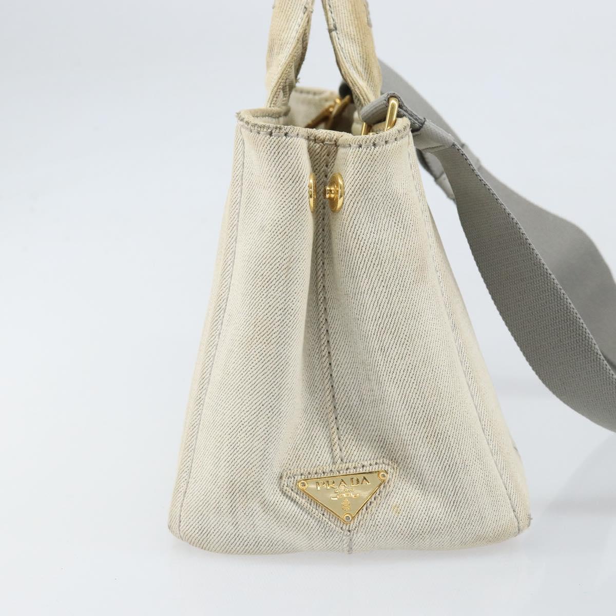 PRADA Canapa PM Hand Bag Canvas 2way Gray Gold Auth ti3731