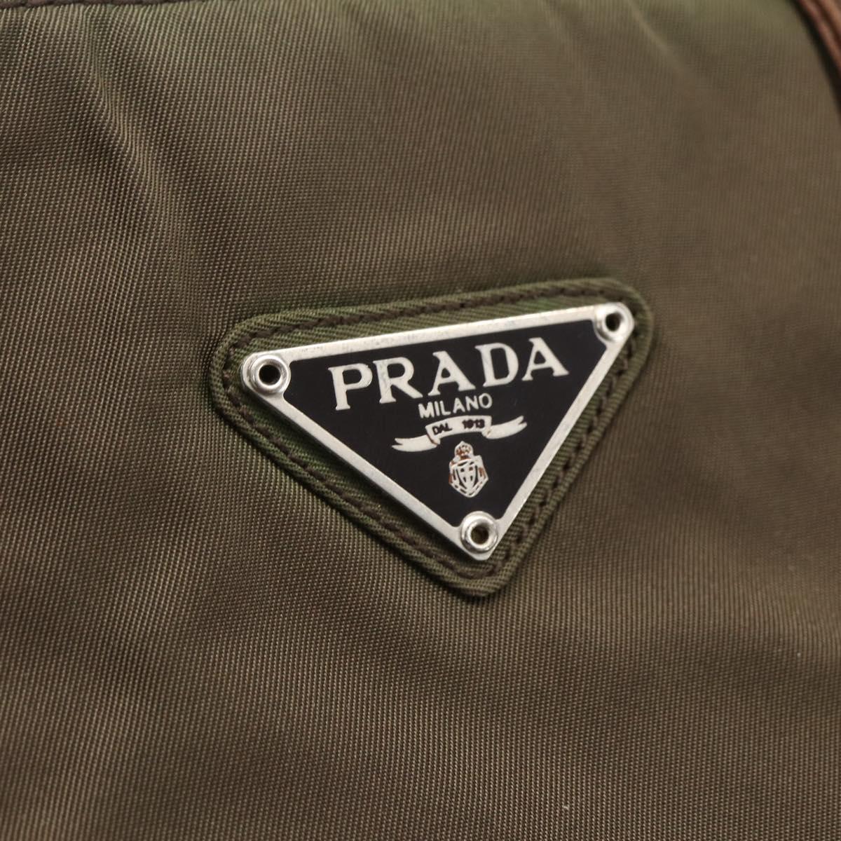 PRADA Hand Bag Nylon Leather Khaki Silver Auth ti3735