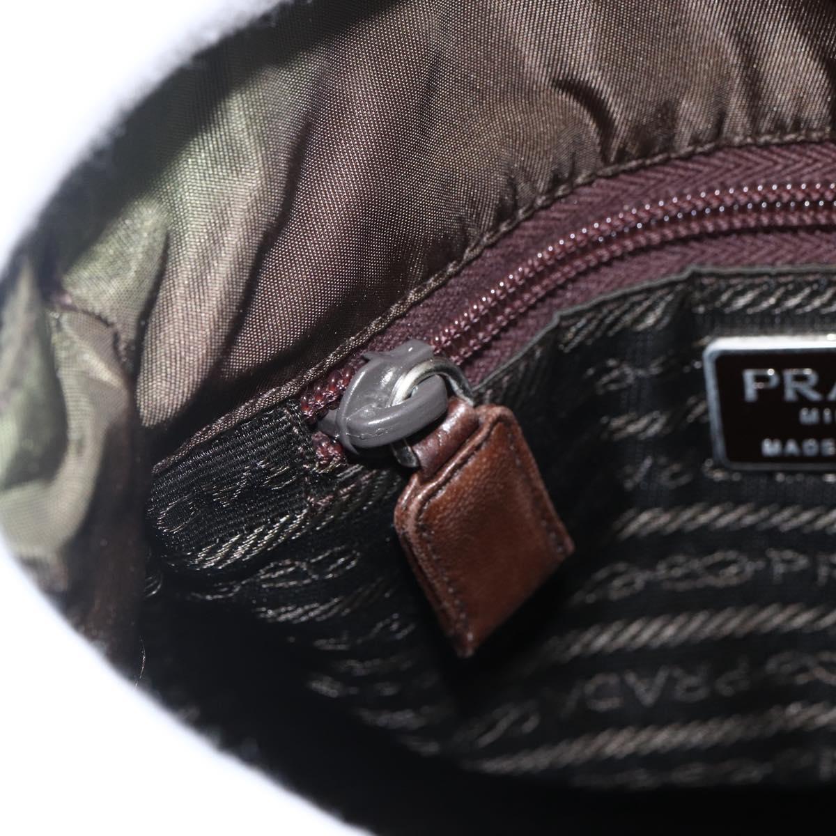 PRADA Hand Bag Nylon Leather Khaki Silver Auth ti3735