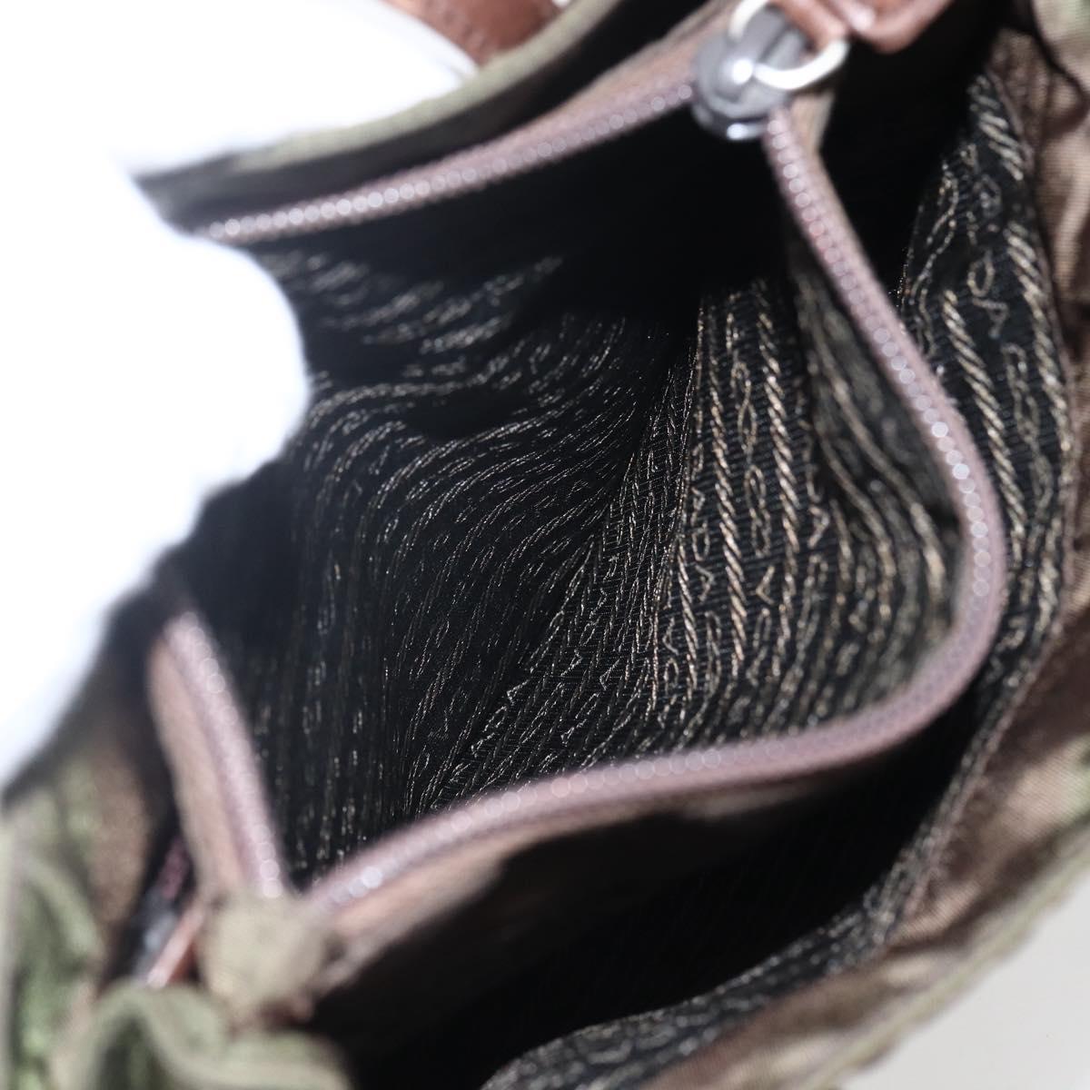 PRADA Hand Bag Nylon Leather Khaki Silver Auth ti3735