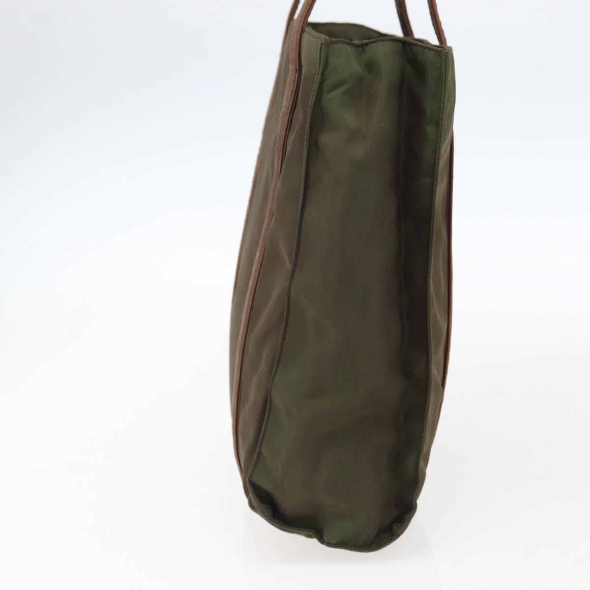 PRADA Hand Bag Nylon Leather Khaki Silver Auth ti3735