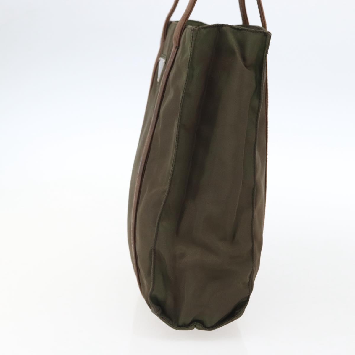 PRADA Hand Bag Nylon Leather Khaki Silver Auth ti3735