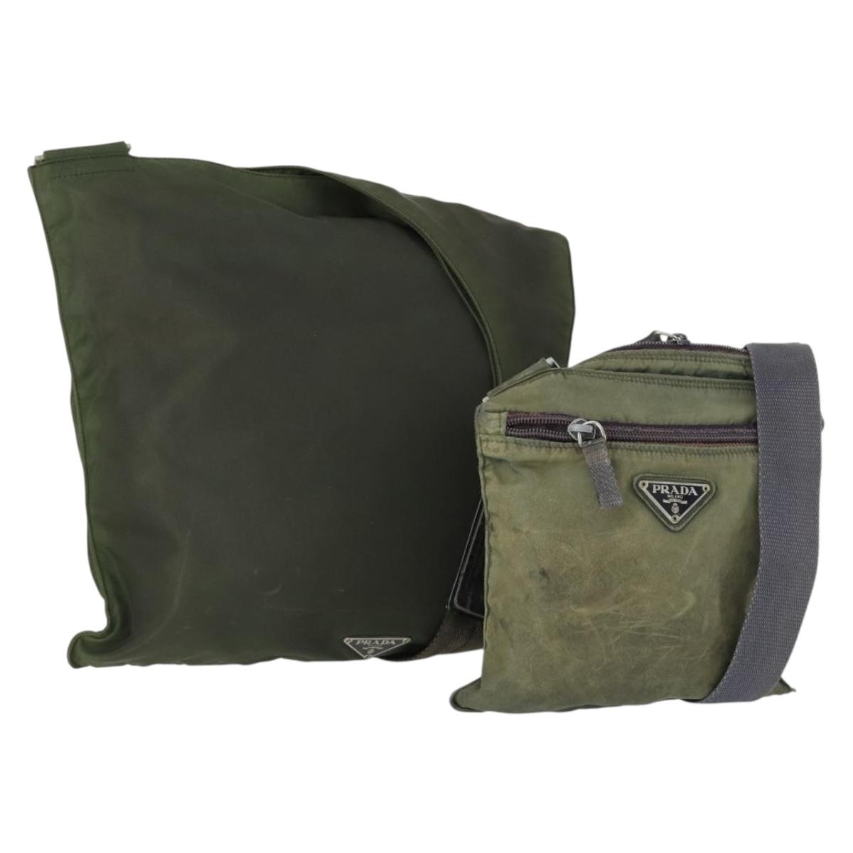 PRADA Shoulder Bag Nylon 2 Set Khaki Auth ti3736