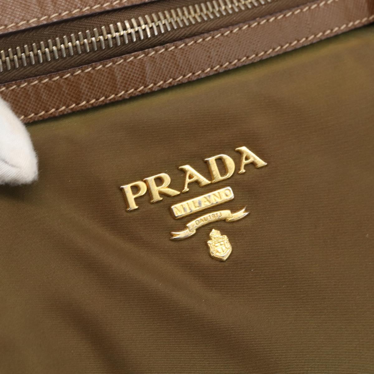 PRADA Tote Bag Nylon Leather Khaki Gold Auth ti3738