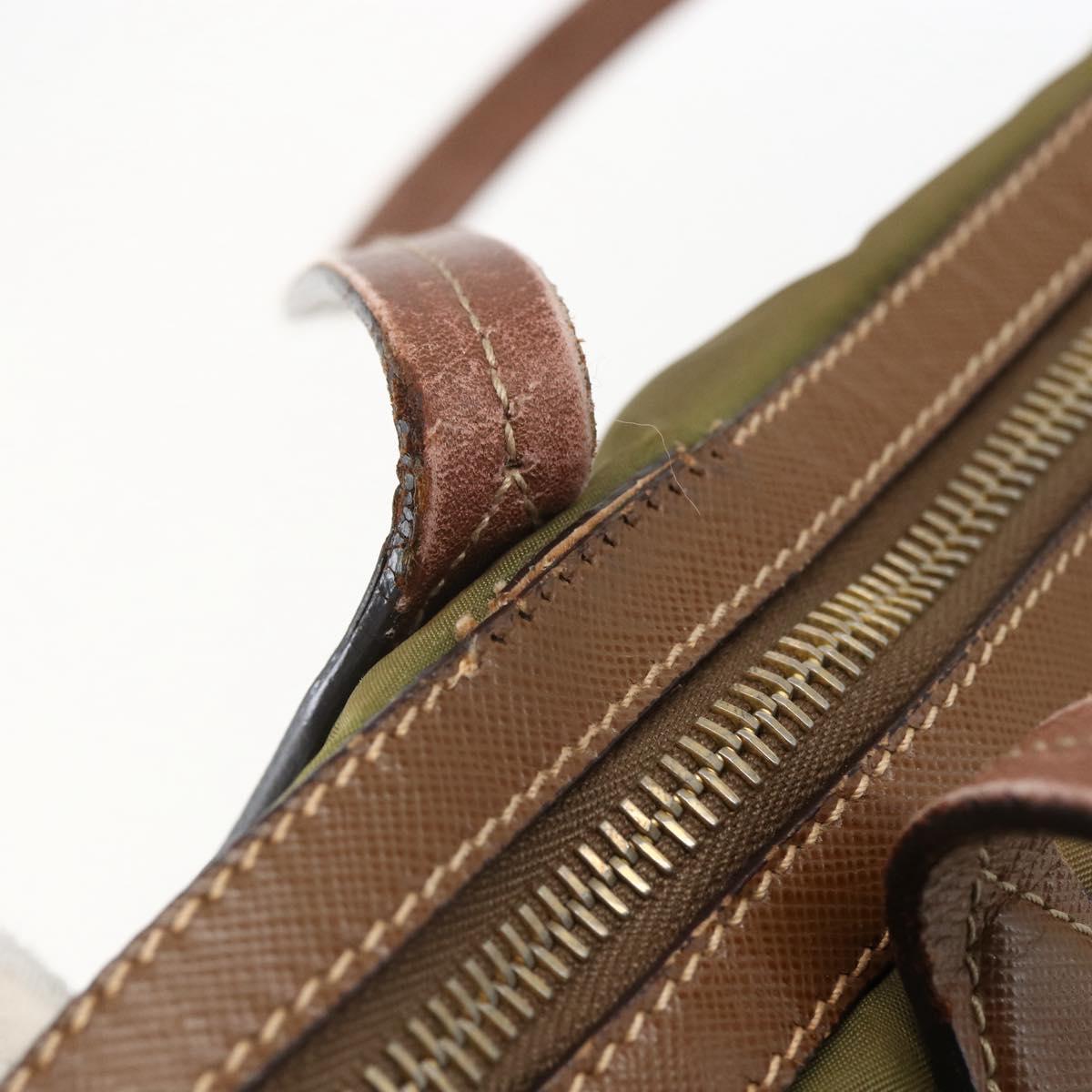 PRADA Tote Bag Nylon Leather Khaki Gold Auth ti3738