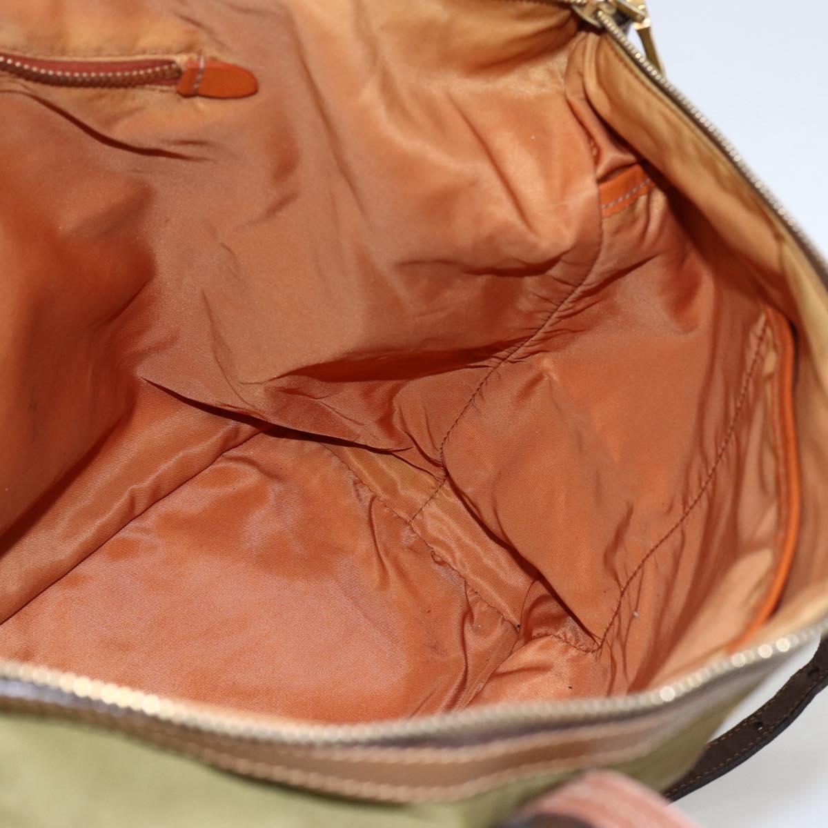 PRADA Tote Bag Nylon Leather Khaki Gold Auth ti3738