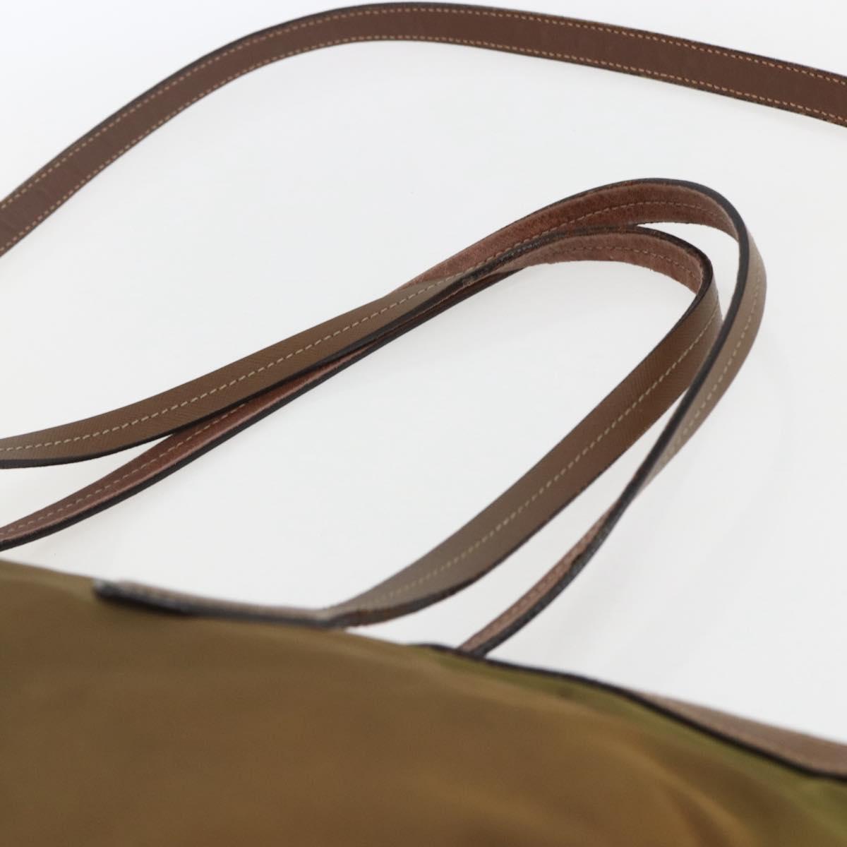 PRADA Tote Bag Nylon Leather Khaki Gold Auth ti3738