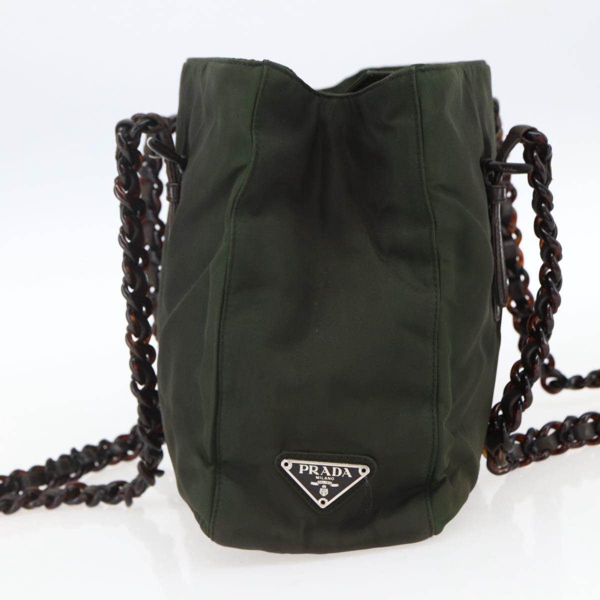 PRADA Shoulder Bag Nylon Plastic Leather Khaki Auth ti3739