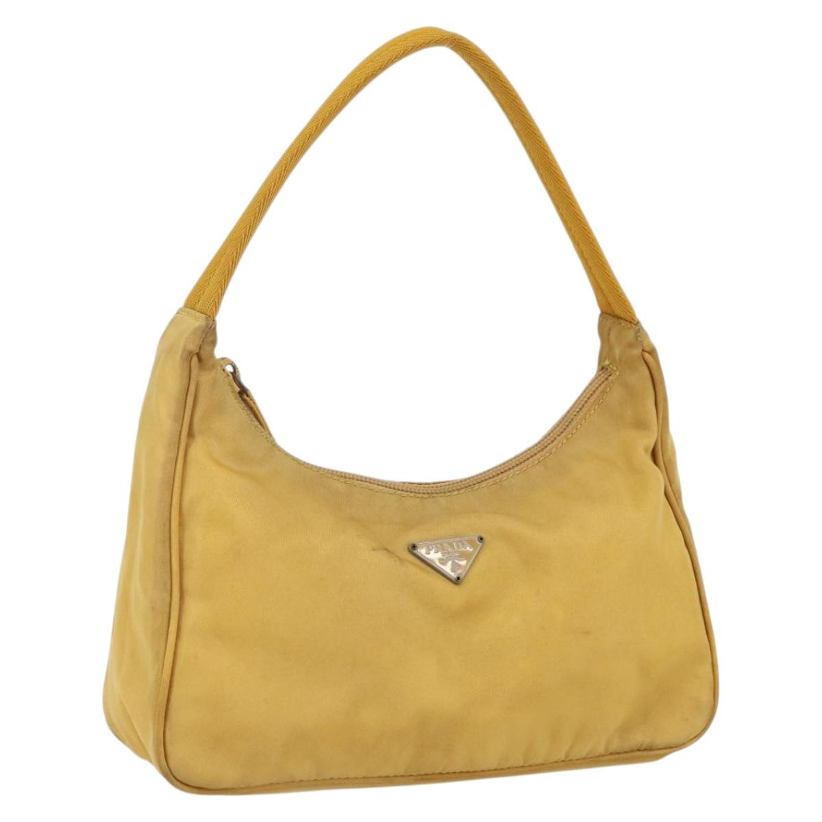 PRADA Hand Bag Nylon Yellow Silver Auth ti3741