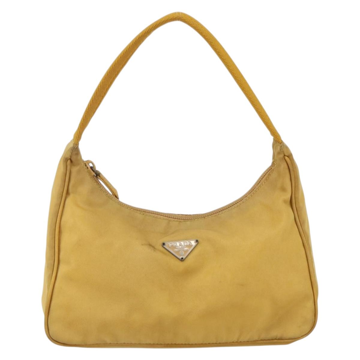 PRADA Hand Bag Nylon Yellow Silver Auth ti3741
