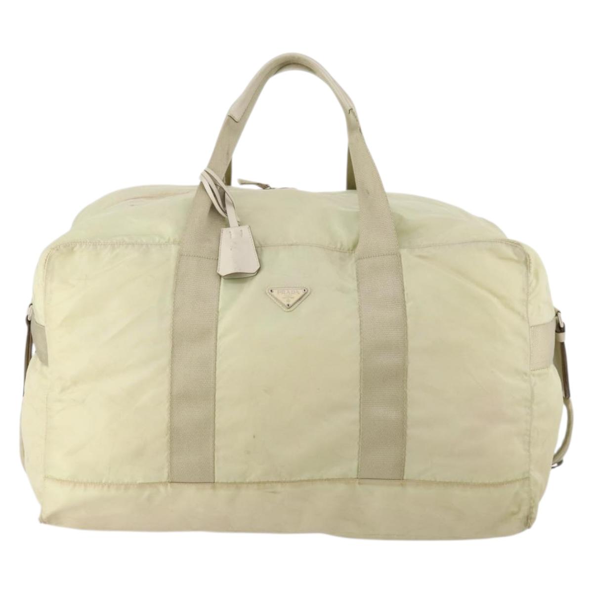 PRADA Boston Bag Nylon Cream Beige Auth ti3742