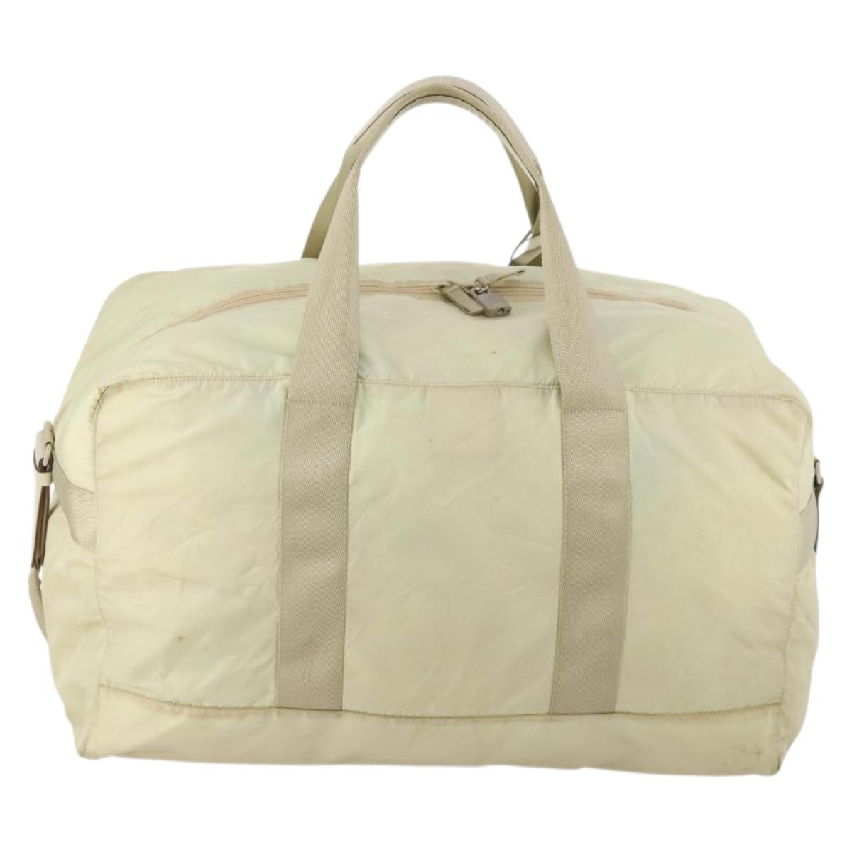PRADA Boston Bag Nylon Cream Beige Auth ti3742