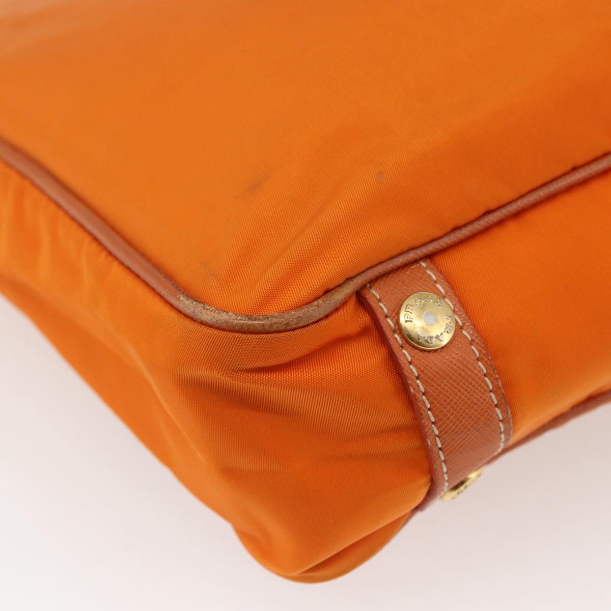 PRADA Tote Bag Nylon Leather Orange Gold Auth ti3743