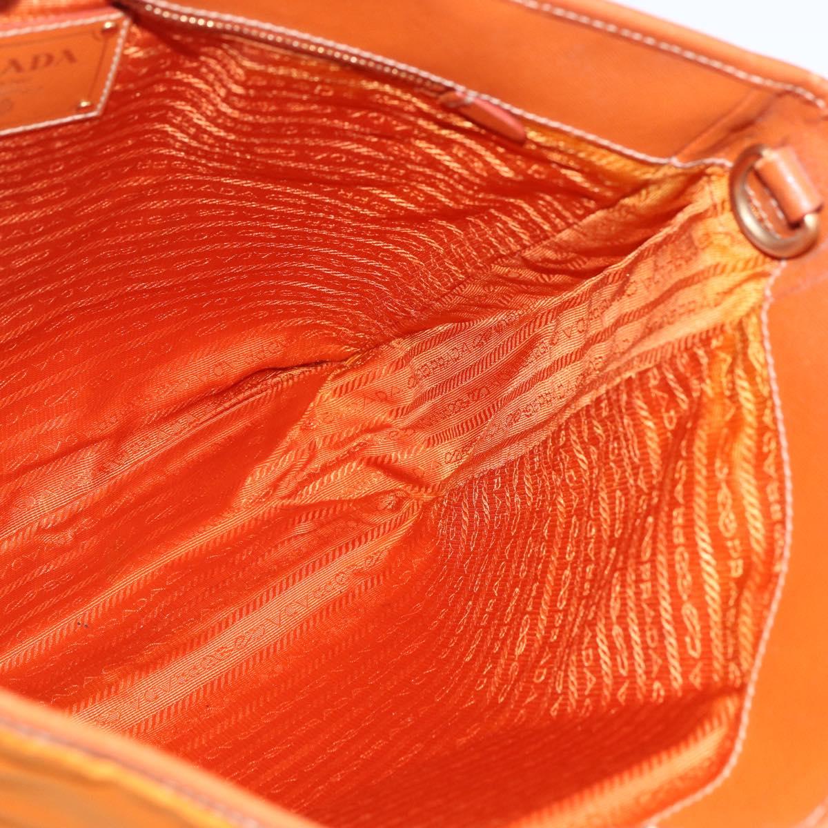 PRADA Tote Bag Nylon Leather Orange Gold Auth ti3743