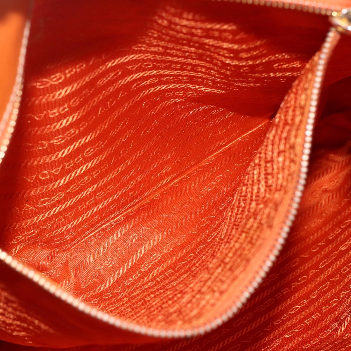 PRADA Tote Bag Nylon Leather Orange Gold Auth ti3743