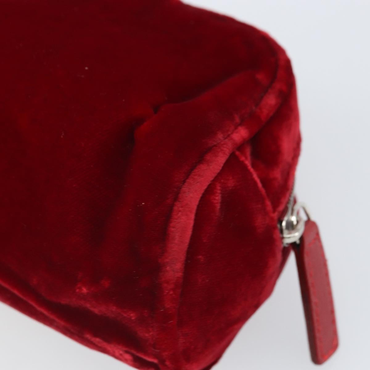 FENDI Pouch Velor Red Silver Auth ti3746