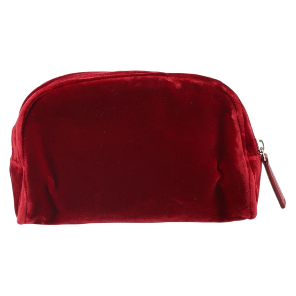 FENDI Pouch Velor Red Silver Auth ti3746