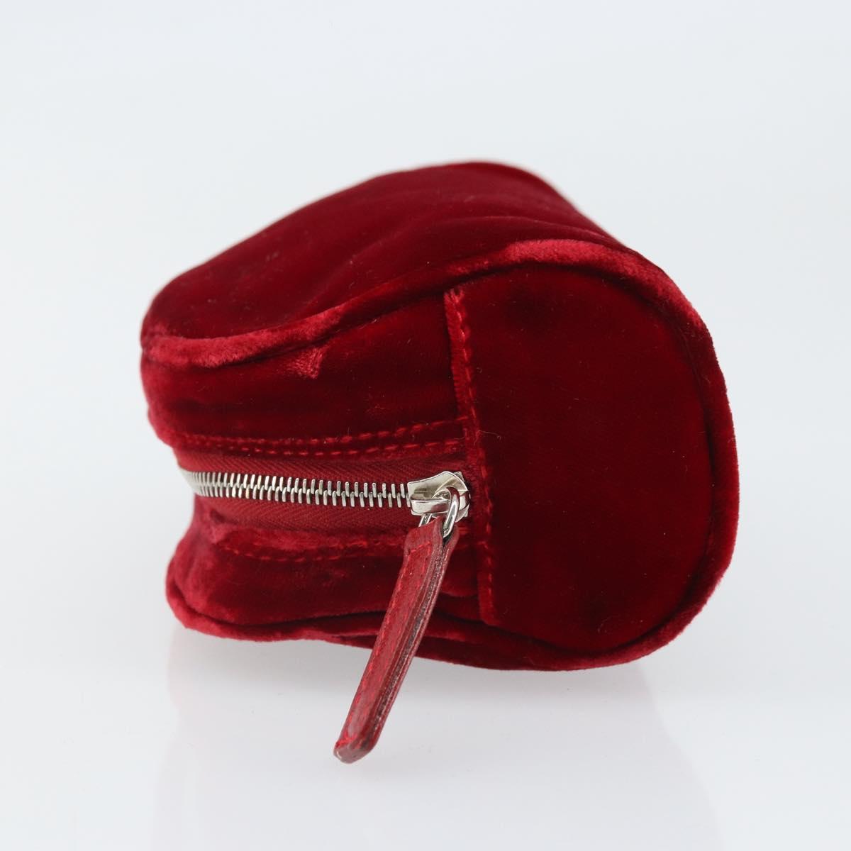 FENDI Pouch Velor Red Silver Auth ti3746