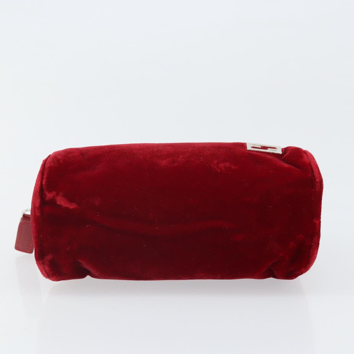 FENDI Pouch Velor Red Silver Auth ti3746