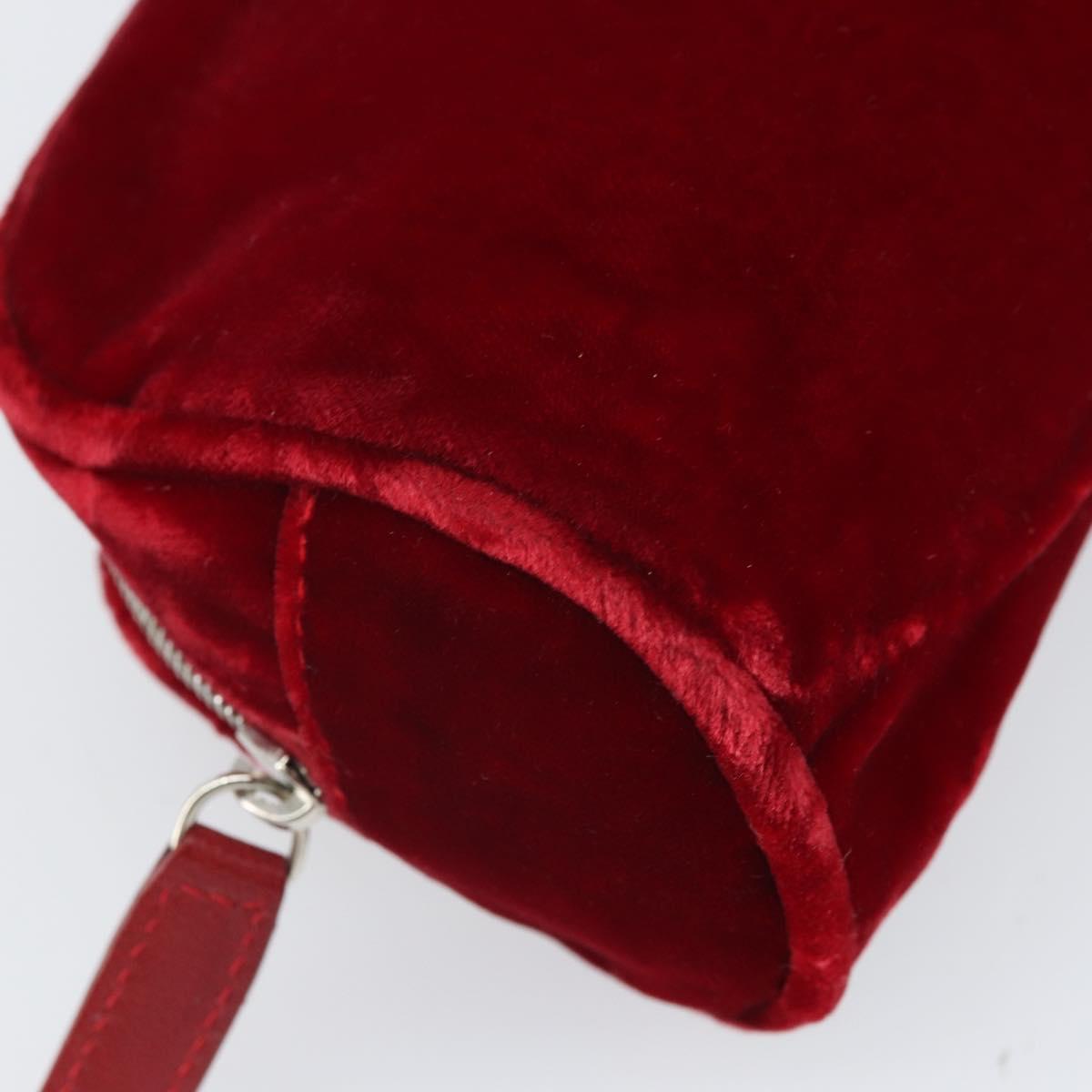 FENDI Pouch Velor Red Silver Auth ti3746