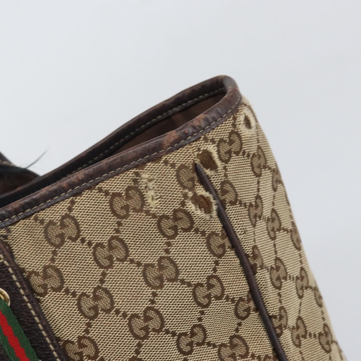 GUCCI GG Canvas Web Sherry Line Tote Bag Beige Gold 163805 Auth ti3747