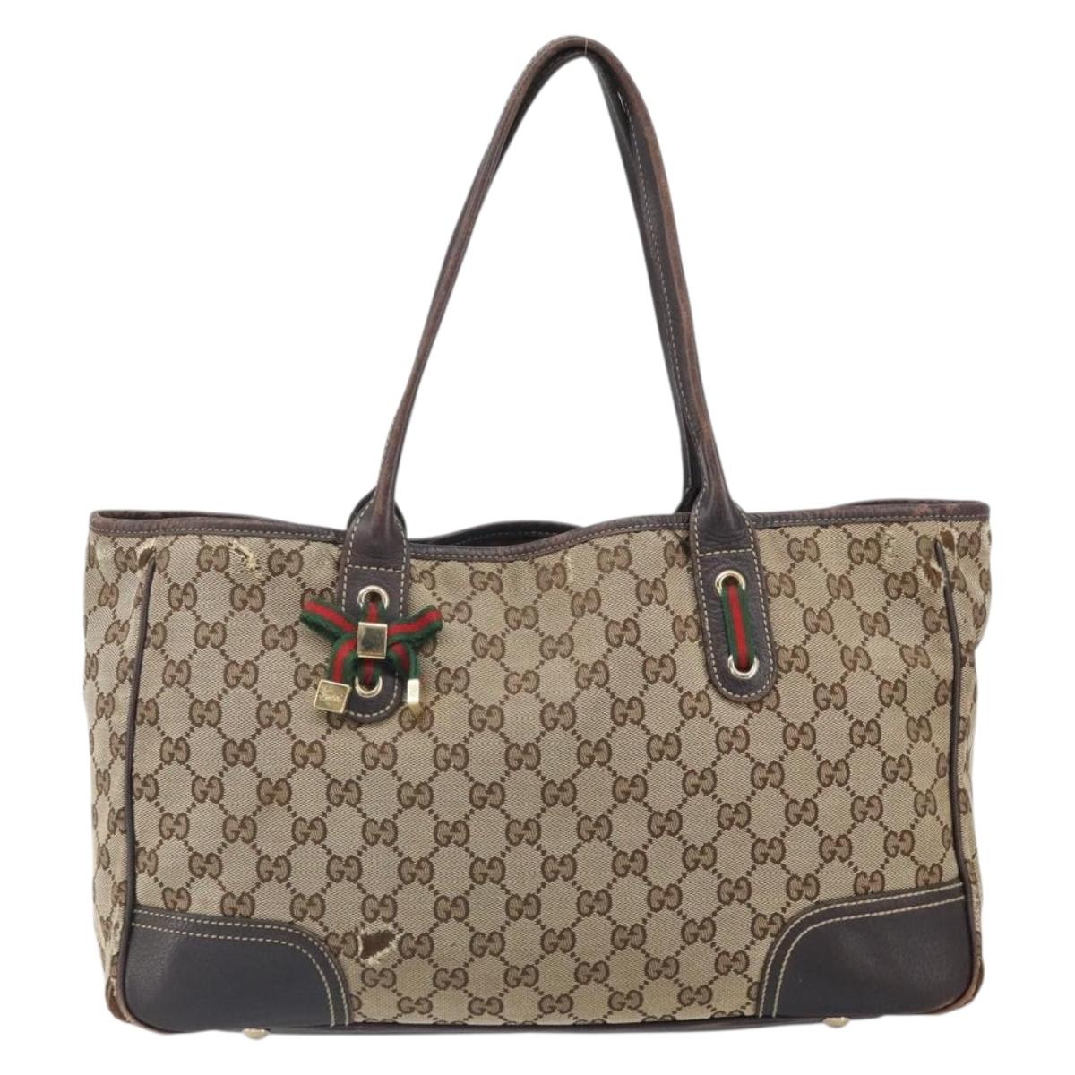 GUCCI GG Canvas Web Sherry Line Tote Bag Beige Gold 163805 Auth ti3747