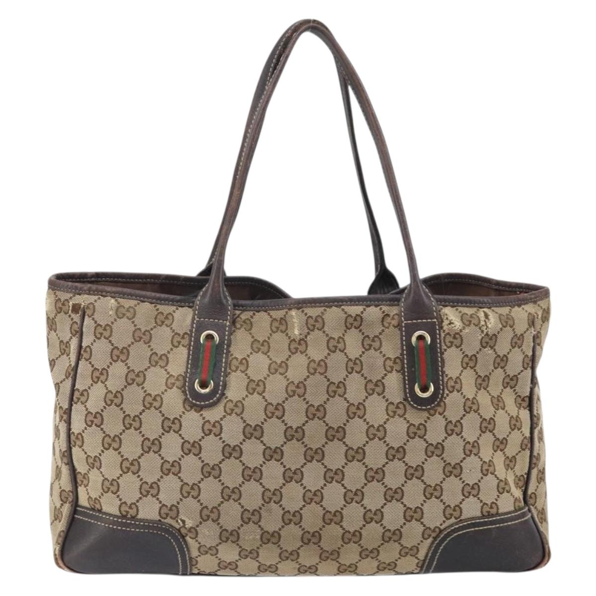 GUCCI GG Canvas Web Sherry Line Tote Bag Beige Gold 163805 Auth ti3747