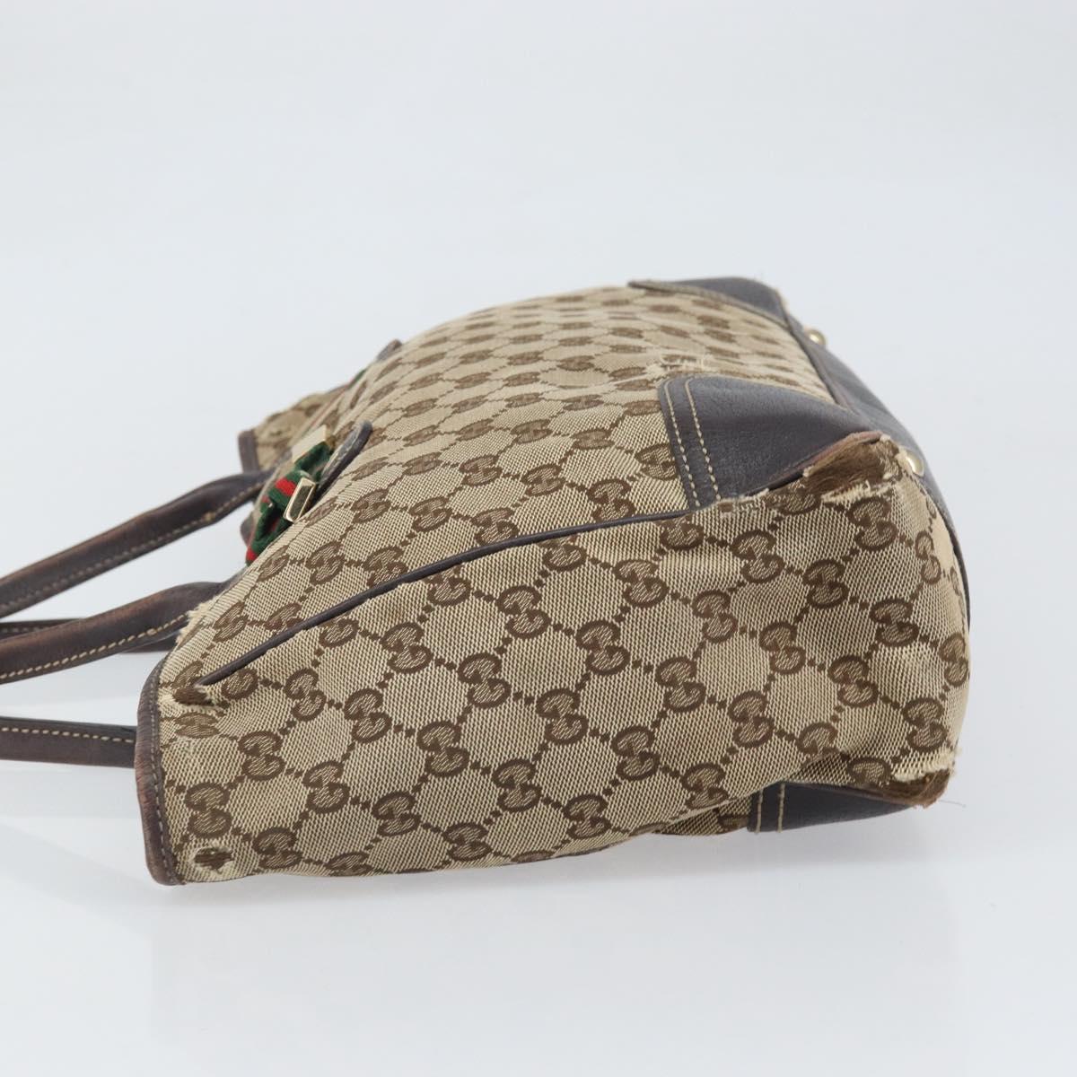 GUCCI GG Canvas Web Sherry Line Tote Bag Beige Gold 163805 Auth ti3747