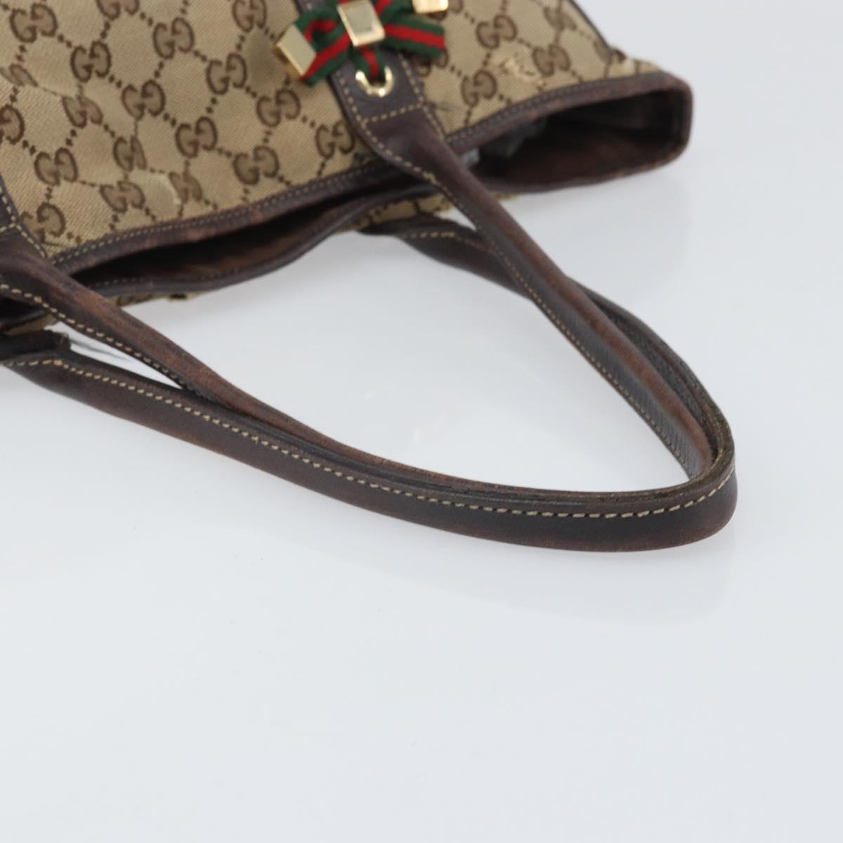 GUCCI GG Canvas Web Sherry Line Tote Bag Beige Gold 163805 Auth ti3747