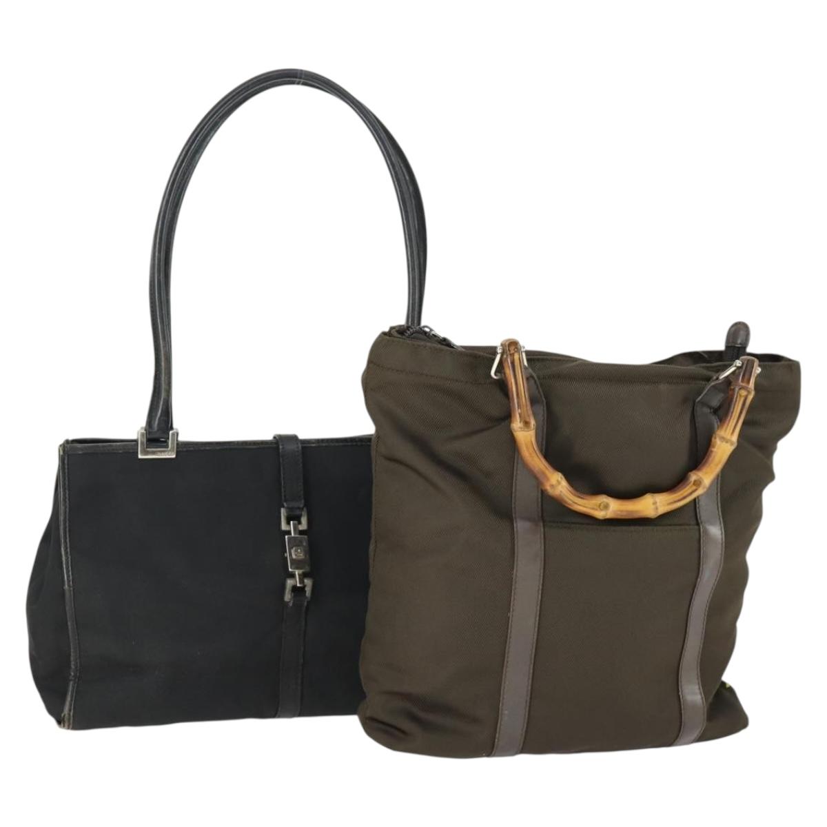 GUCCI Bag Nylon 2 Set Khaki Black Auth ti3748